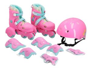 Patín Rollers + Casco + Protecciones Con Luces Extensibles
